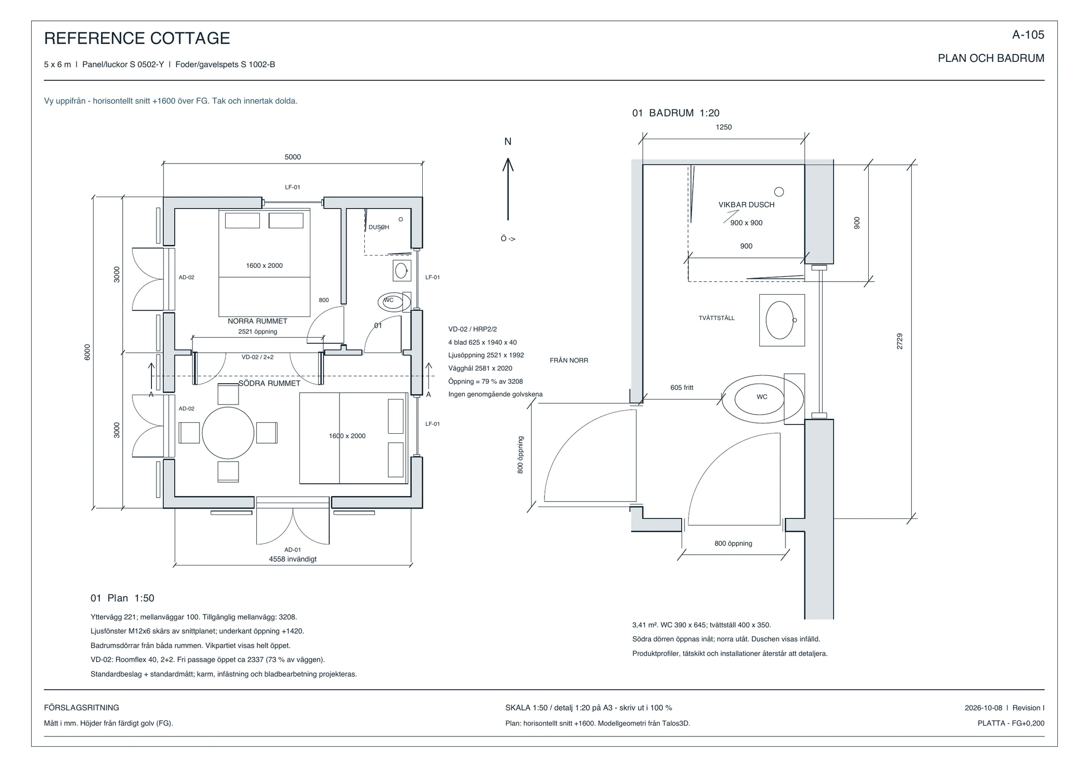 Drawing sheet A-105, plan and bathroom.